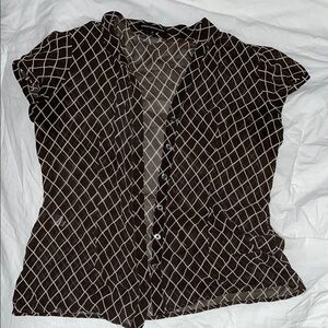 Express Brown Fitted Button Down Shirt with Mandarin Collar